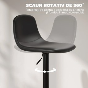 HOMCOM Set 2 Scaune de Bar cu Spătar și Înălțime Reglabilă din Piele PU Neagră | Aosom Romania