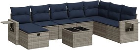 vidaXL Set canapele de grădină, 9 piese, cu perne, gri, poliratan