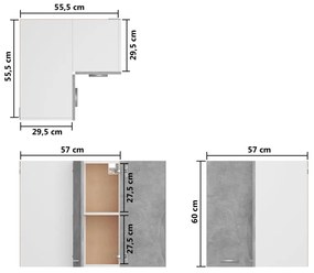 Dulap suspendat de colt, gri beton, 57x57x60 cm, PAL Gri beton, Dulap de colt suspendat, 1