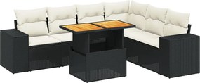 vidaXL Set canapele de grădină cu perne, 7 piese, negru, poliratan