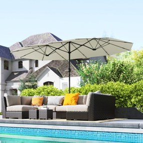 Outsunny Umbrelă dublă 436 x 260 cm, Protecție UV, Umbrelă de oțel cu manivelă, Ovală Bej | Aosom Romania