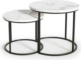 Set 2 masute cafea OREO, alb cu efect de marmura/negru