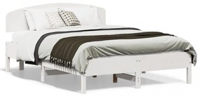 Cadru de pat cu tăblie, alb, 135x190 cm, lemn masiv de pin