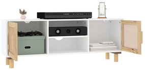 Comoda TV, alb, 105x30x40 cm lemn masiv pin si ratan natural 1, Alb