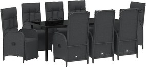 vidaXL Set de masă pentru grădină cu pernă 9 pcs Negru poliratan