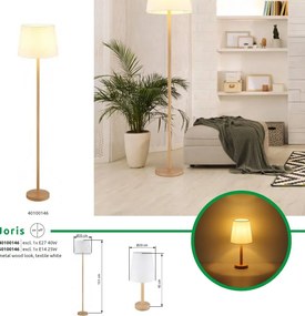 Lampadar de podea metal aspect lemn abajur textil alb JORIS