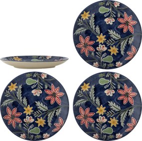 Set 4 farfurii din ceramică albastră cu motive florale dense pictate manual, 20,5×2,5 cm, „Meredith"