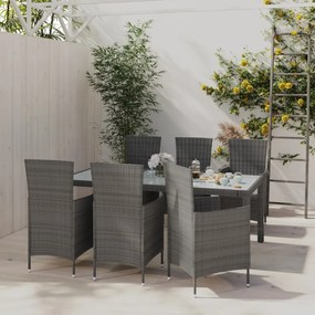 Set mobilier de exterior cu perne, 7 piese, gri, poliratan Gri si alb, Lungime masa 190 cm, 7