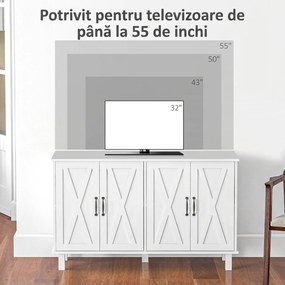 Dulap multifuncțional MDF cu 4 nivele cu 2 rafturi reglabile pentru sufragerie, bucătărie și intrare, 120x37x75 cm, alb HOMCOM | Aosom Romania