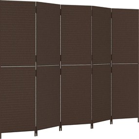 vidaXL Separator de cameră cu 5 panouri, maro, poliratan