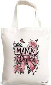 Sacosa de Panza pentru Cumparaturi, Geanta Tote, model Mama Pinky 38 x 34.5 cm, Alba, BEKZ®