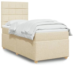 vidaXL Pat box spring cu saltea, crem, 90x190 cm, textil
