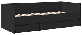 3280833 vidaXL Cadru pat de zi cu sertare, negru, 75x190 cm, lemn prelucrat