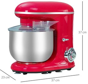 Mixer planetar HOMCOM cu 6 viteze de 1200W, cu bol 5.5l, carlig framantare si 2 teluri, rosu | Aosom RO