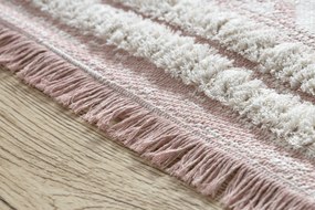 Covor ECO SISAL BOHO MOROC Caro 22297 franjuri - două niveluri de lână roz / cremă, covor reciclat