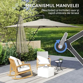 Outsunny Umbrelă de Grădină Suspendată 2.47x2.47 m, Umbrelă de Exterior cu Bază în Cruce, Corzi Antivânt, Bej | Aosom Romania