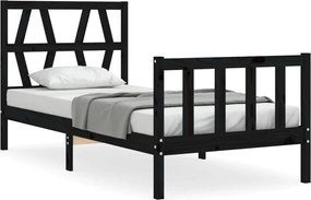 vidaXL Cadru de pat cu tăblie Small Single, negru, lemn masiv