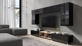 Mobilier living XXIV Badiani (Negru + Negru lucios + Stejar artisan). 1070249