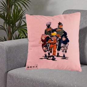 Perna Personalizata Naruto Echipa 7 Kakashi Sensei, 40x40 cm, Roz, Husa Detasabila, Perna Inclusa, BEKZ®