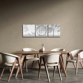 Tablou - Pajiște cu cerbi (cu ceas) (90x30 cm)