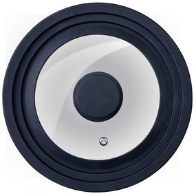 Capac universal Fackelmann 688655, Potrivit pentru vase cu diametru 16/18/20 cm, Sticla / silicon, Negru