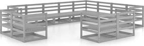 vidaXL Set mobilier de grădină, 12 piese, gri, lemn masiv de pin