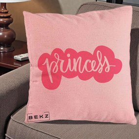 Perna Decorativa Princess Text Roz, 40x40 cm, Roz, Husa Detasabila, Perna Inclusa, BEKZ®