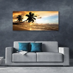 Tablou pe panza canvas Palm Trees Sea Beach Peisaj Galben Negru Albastru