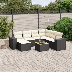 3225559 vidaXL Set mobilier de grădină cu perne, 8 piese, negru, poliratan