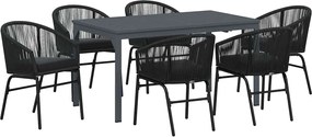 vidaXL Set de masă pentru grădină 7 pcs Negru poliratan