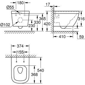 Vas wc Grohe Euro Ceramic Rimless Triple Vortex, montare suspendata,fara capac-39328000