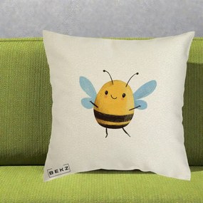 Perna Decorativa Buburuza pe Trifoi cu Patru Foi, 40x40 cm, Ecru, Husa Detasabila, Perna Inclusa, BEKZ®