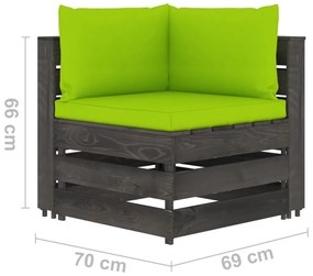 Set mobilier de gradina cu perne, 12 piese, gri, lemn tratat bright green and grey, 12