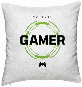 Perna Decorativa, Model Forever Gamer, 40x40 cm, Alb Murdar, Husa Detasabila, Burduf