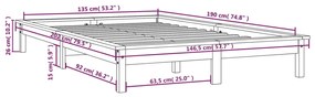 Cadru de pat dublu 4FT6, 135x190 cm, lemn masiv de pin Maro, 135 x 190 cm