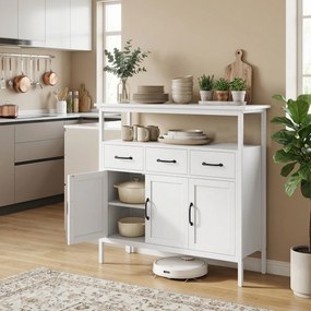 HOMCOM Bufet bucătărie, mobilier de depozitare, 3 uși, 3 sertare, compartiment deschis și rafturi reglabile, 95x35x88cm, alb | Aosom Romania