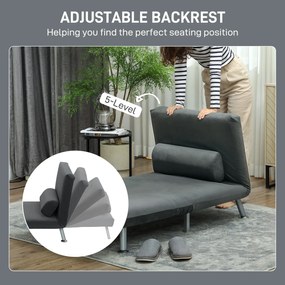HOMCOM Fotoliu-Pat Single Reglabil din Material cu Aspect de In Gri Închis | Aosom Romania