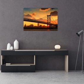 Tablou - Apus de soare peste Podul Ben Franklin, Philadelphia (90x60 cm)