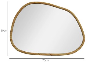 HOMCOM Oglindă Neregulară de Perete, Oglindă cu Cadru din Lemn, Oglindă Decorativă, 70x2.1x50 cm, Lemn Natural | Aosom Romania