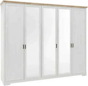 Dulap JASMIN, alb/stejar artisan, PAL, cu 5 usi, 264x64x220 cm