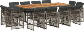 vidaXL Set mobilier de grădină cu perne, 13 piese, gri, poliratan