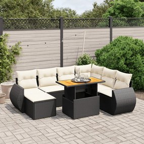 3275828 vidaXL Set mobilier de grădină cu perne, 8 piese, negru, poliratan