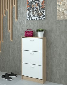 Dulap pantofi, 3 rafturi, stejar sonoma/ alb, MOBI 13