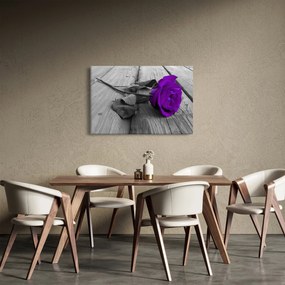 Tablou - Trandafir violet cu tulpina verde (90x60 cm)