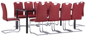 3053122 vidaXL Set mobilier de bucătărie, 11 piese, roșu, piele ecologică