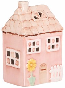 Căsuță din ceramică cu LED, 12 x 9 x 18 cm,primăvară, roz