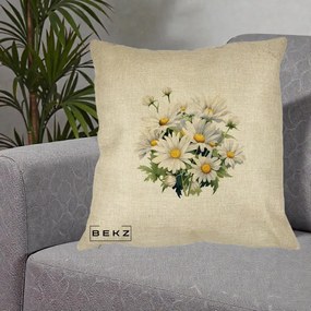 Perna Decorativa Buchet Margarete Albe Acuarela, 40x40 cm, Crem, Husa Detasabila, Perna Inclusa, BEKZ®