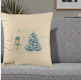 Perna Decorativa Om de Zapada si Brad Craciun, 40x40 cm, Bej, Husa Detasabila, Perna Inclusa, BEKZ®