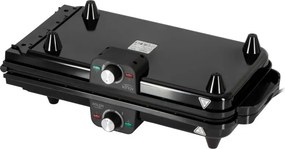 Grătar electric dublu pliabil Adler AD 6617, 3000 W, deschidere la 180°, 96 x 26 cm, plăci antiaderente, 2 termostate, tavă pentru grăsime, negru