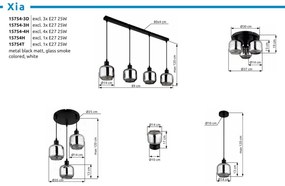 Plafoniera neagra cu sticla fumurie XIA pentru living